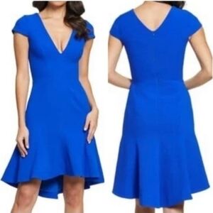 Dress The Population Bettie Fit And Flare Dress Womens Small Blue Cocktail Party